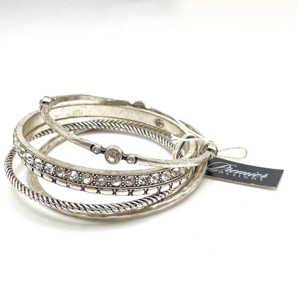 Premier Designs Nwt 5 Stack Silver Rhinestone Ban… - image 5
